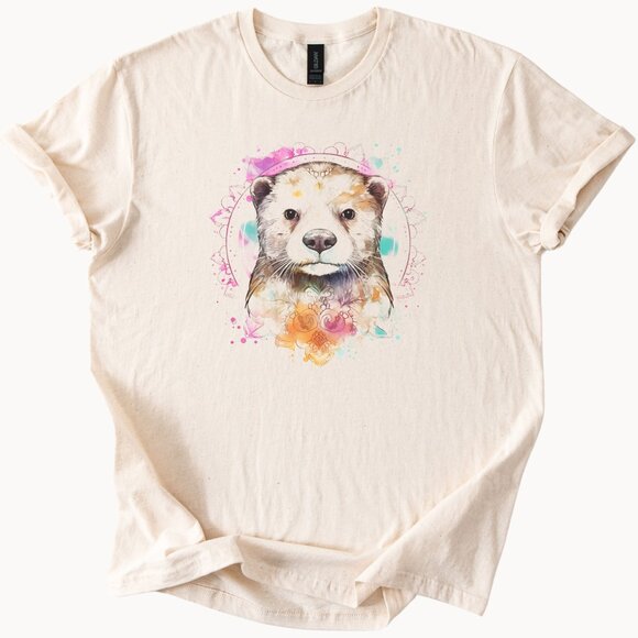 Cute Otter Watercolor Shirt Animal Graphic Tee Unique Design - Picture 1 of 6